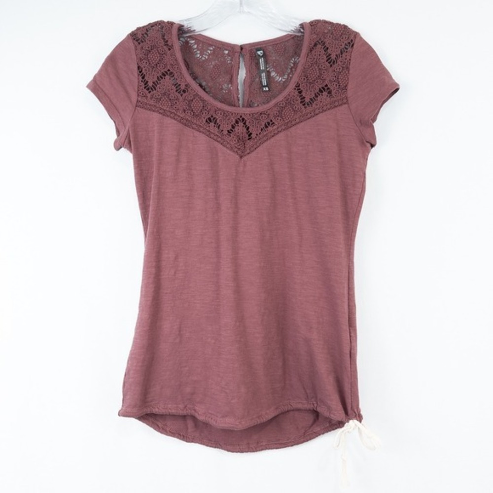Kuhl Short Sleeve Lively Top Womens XS Crochet Lace‎ Trim Organic Cotton ALTERED